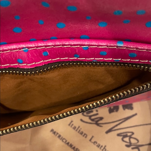Patricia Nash Pink & Blue Polkadot Leather Purse Pinnacle Pushlock Crossbody Bag - Picture 9 of 17